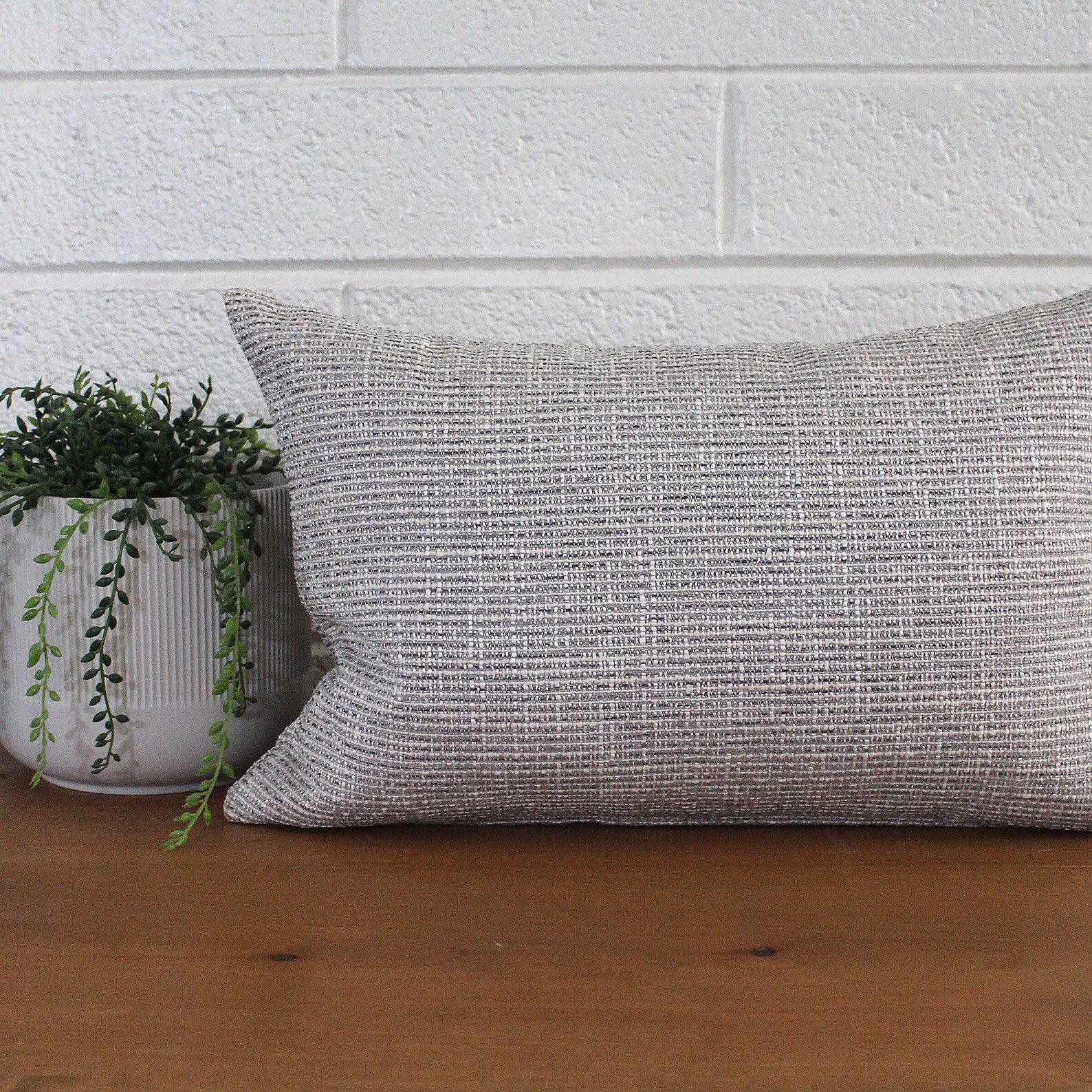Lumbar Pillow Cover Silver Grey Tweed Textured Upholstery Etsy