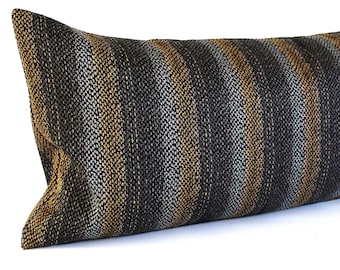 Lumbar Pillow Cover Black Grey Rust Stripe Upholstery Fabric Decorative Accent Toss Pillow Oblong Throw Pillow Cushion Cover