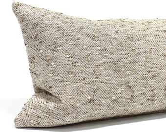 Lumbar Pillow Cover 12x24 Ivory Beige Nubby Textured Upholstery Fabric Double Sided Decorative Oblong Throw Pillow Cover Neutral Furnishings