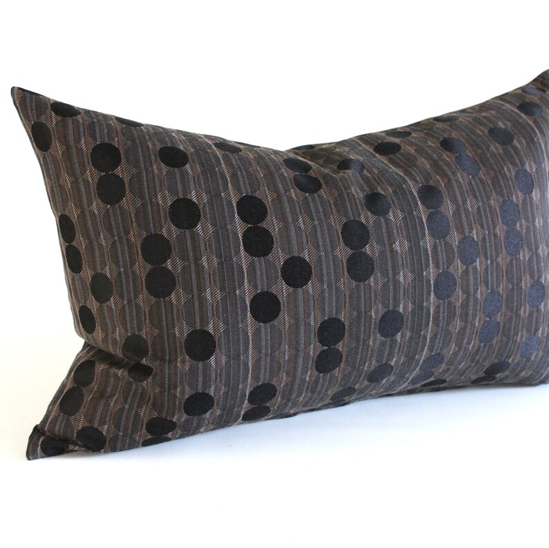 Lumbar Pillow Cover 12X18 Brown Black Striped Dots Upholstery Etsy