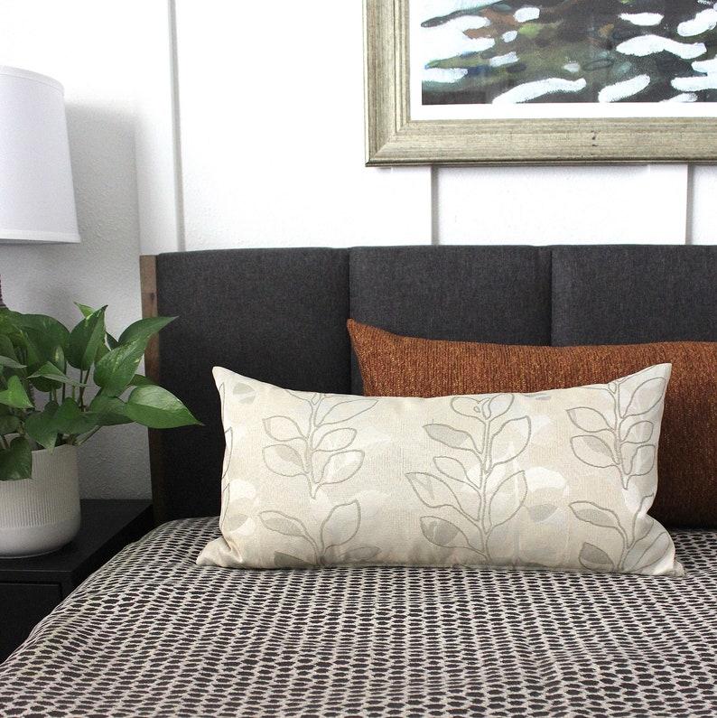 Lumbar Pillow Cover Taupe Grey Botanical Leaf Floral Etsy