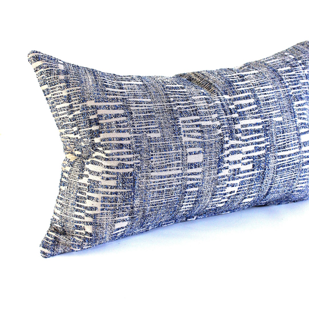Lumbar Pillow Cover Blue Silver Matchstick Upholstery Fabric Etsy