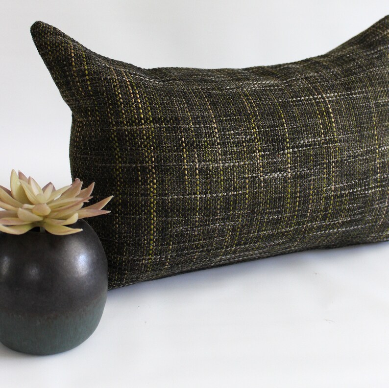 Lumbar Pillow Cover Grey Green Modern Tweed Upholstery Fabric Etsy