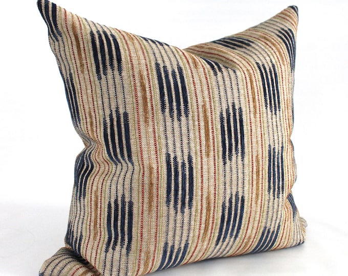 Lumbar Pillow Cover Rust Blue Striped Southwest Upholstery Etsy