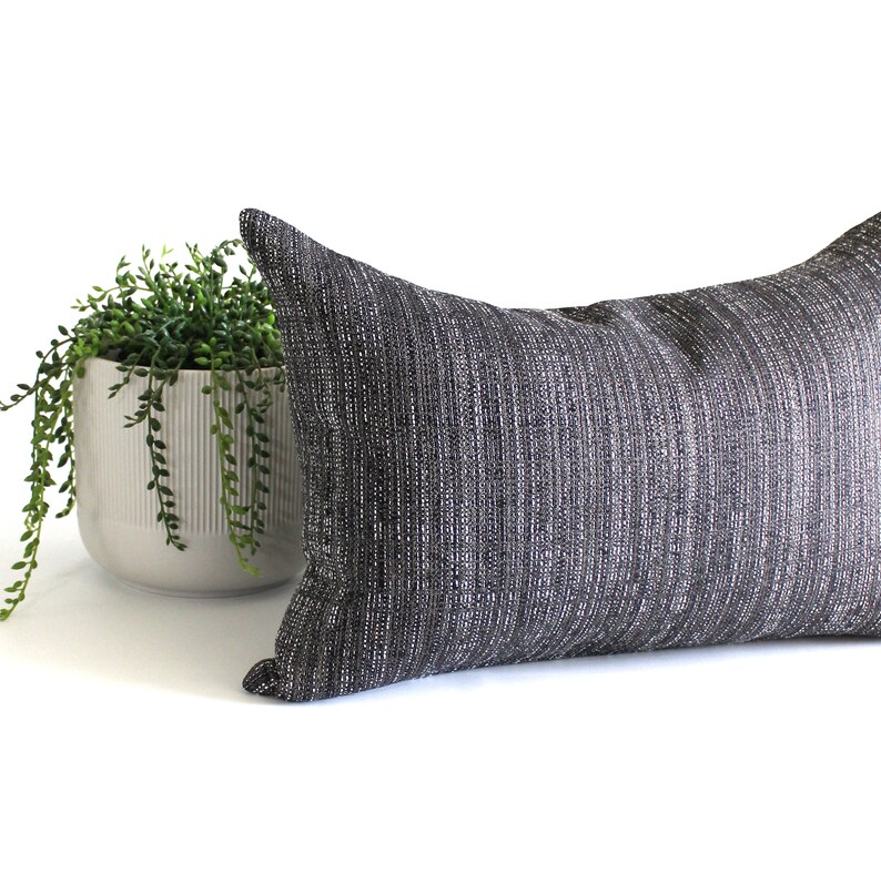 Lumbar Pillow Cover Charcoal Grey White Tweed Throw Pillow Etsy