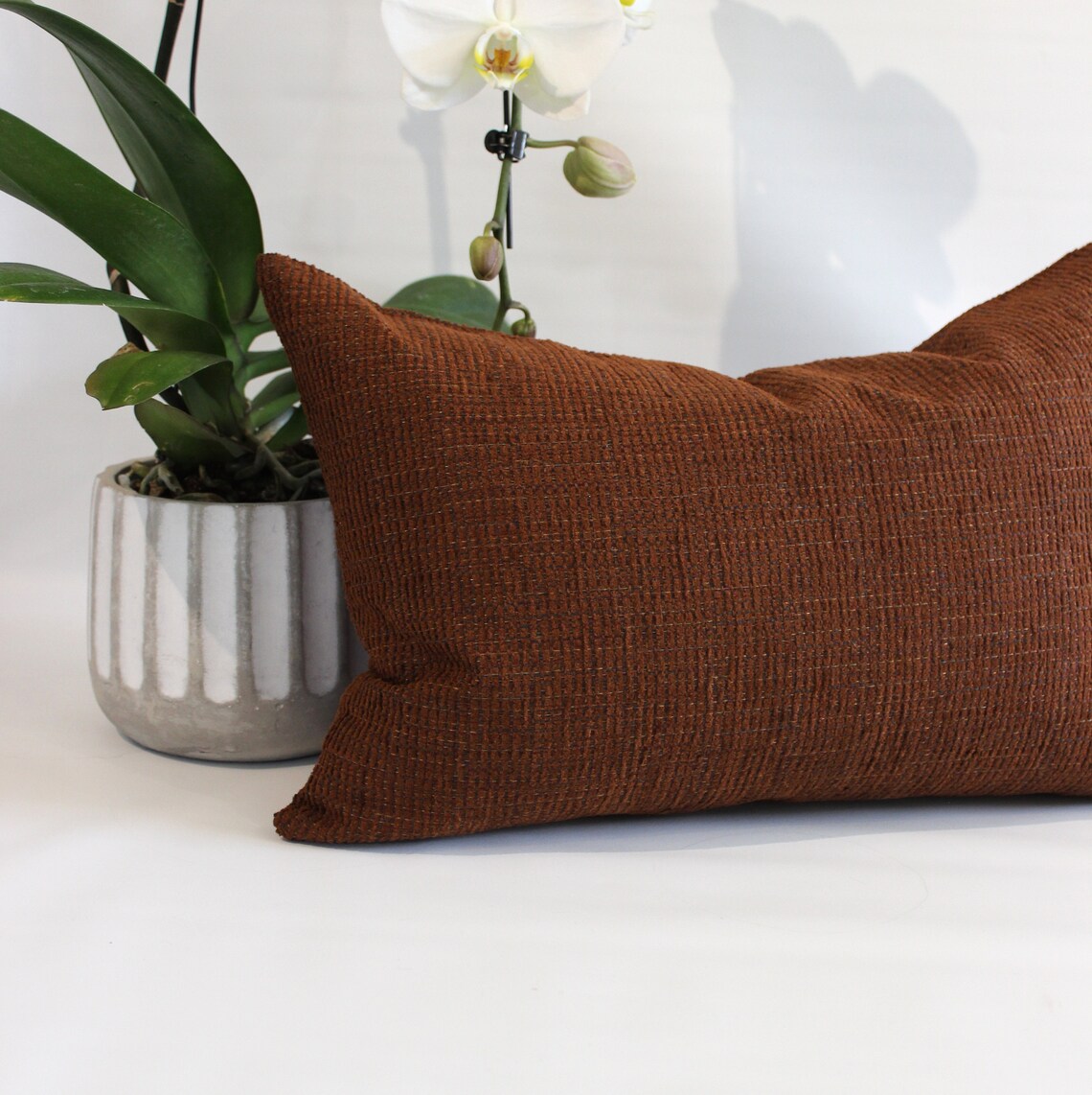 Lumbar Pillow Rust Chenille Upholstery Fabric Decorative Etsy
