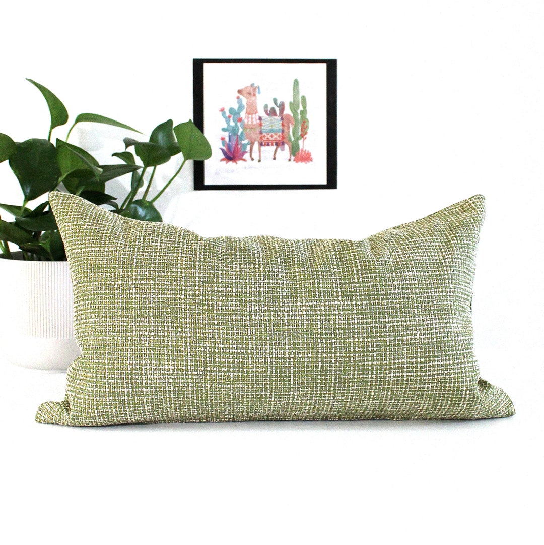 Lumbar Pillow Cover Green Tweed Upholstery Fabric Spring Decor Etsy