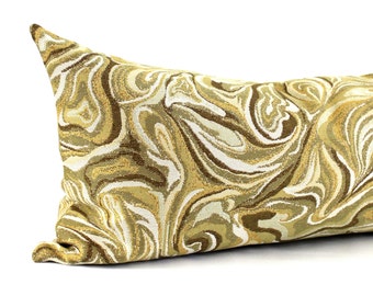 Lumbar Pillow Cover 12X24 Green Gold Abstract Upholstery Fabric Decorative Oblong Throw Pillow Cushion Cover