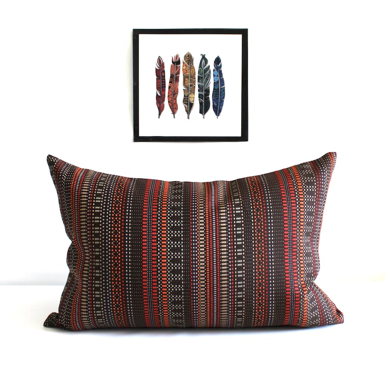 Lumbar Pillow Cover Rust Brown Throw Pillow Covers Stripe Upholstery Fabric Oblong Decorative Pillow 14x26 12x24 12x21 12x18 12x16 10x20