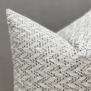 Blue Grey and Beige Chevron Throw Pillow Cover Decorative Upholstery Fabric Cushion Cover Oblong Lumbar Pillow Cover
