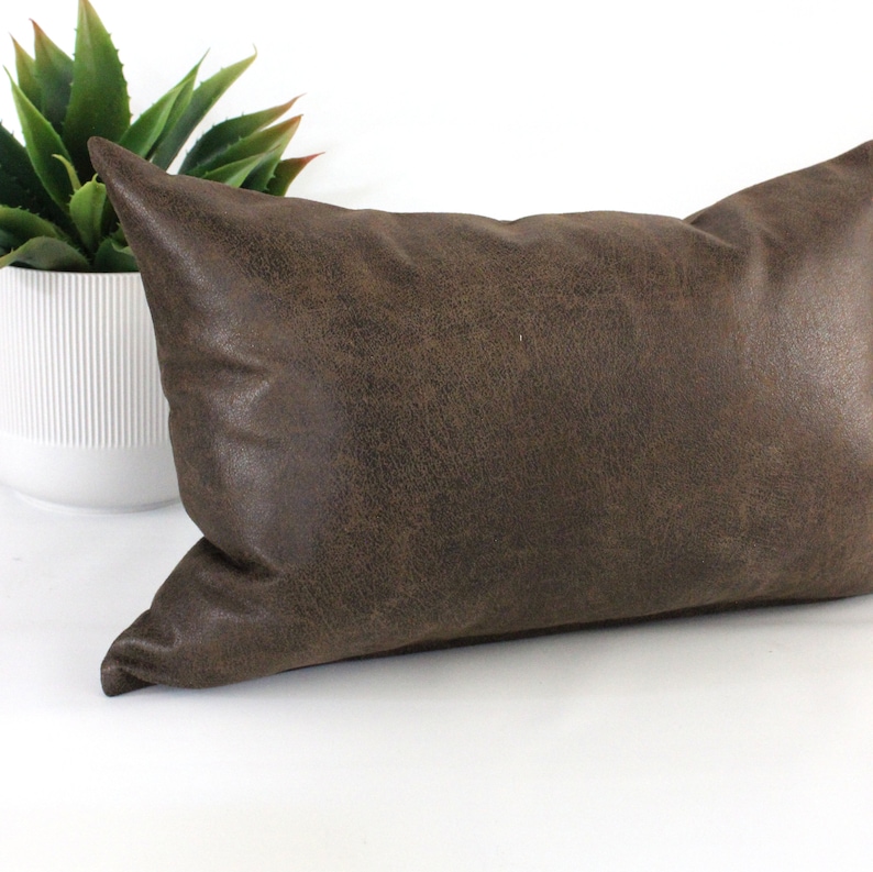 Lumbar Pillow Cover Brown Faux Leather Upholstery Fabric Etsy