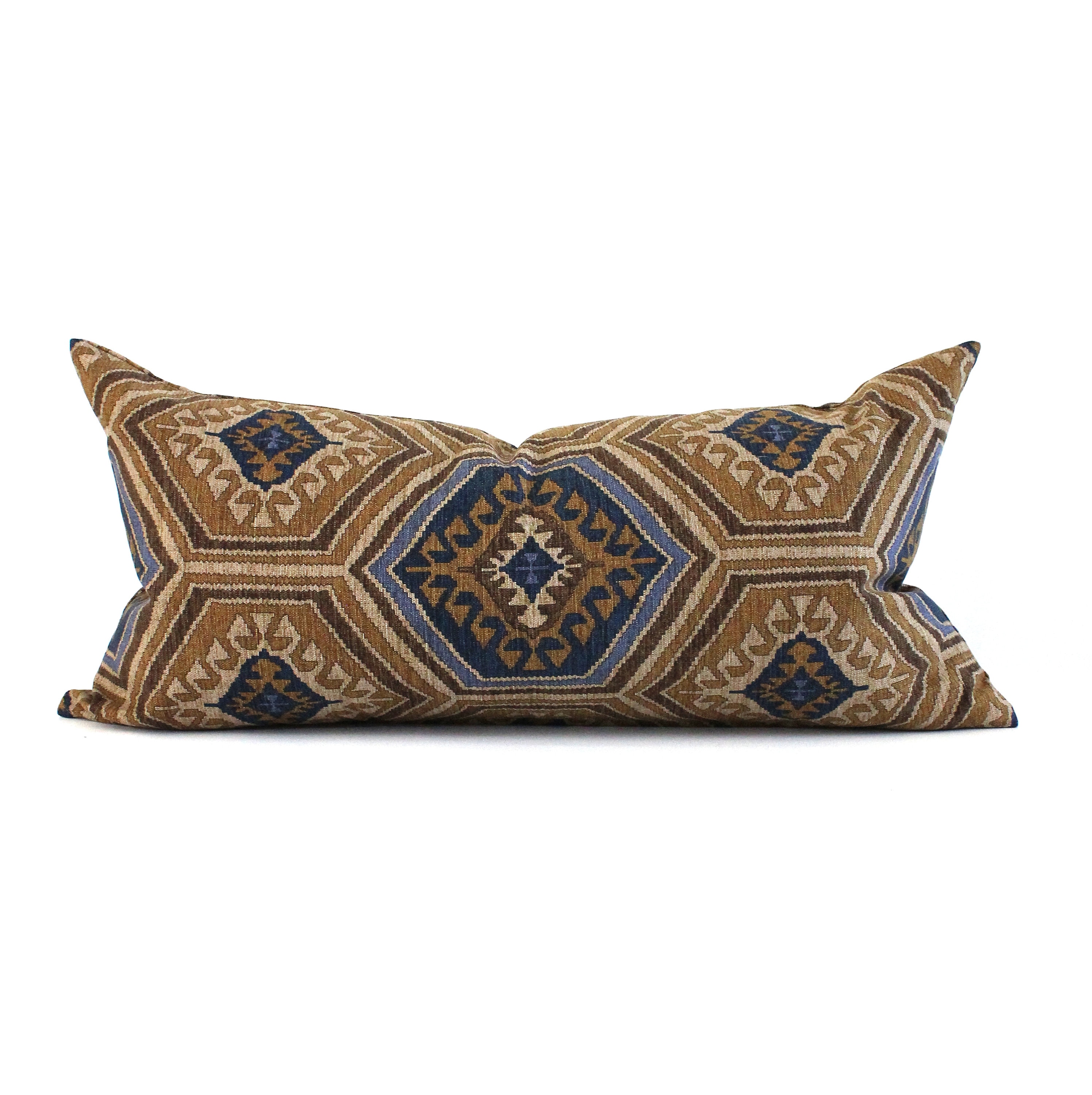 Lumbar Pillow Cover Blue Brown Southwest Decor Cotton Throw Etsy