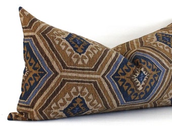 Lumbar Pillow Cover Blue Brown Southwest Decor Cotton Pillow Cover Oblong Decorative Bed Pillow 12x36 12x30 12x28 12x26 12x24 12x21 12x18