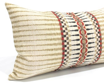 Lumbar Pillow Cover Beige Brown Red Southwestern Striped Chenille Upholstery Fabric Decorative Pillow Oblong Throw Pillow Cushion Cover