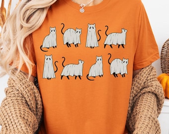 Halloween Cat Shirt, Cat Shirt, Ghost Cat Shirt, Halloween Shirt, Halloween Cat Tee, Cat Lover Shirt, Black Cat Shirt,Spooky Season,Cat Tee