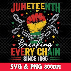 Juneteenth Breaking Every Chain PNG | Sublimacja z okazji Dnia Wolności 1865 | Dzień Emancypacji SVG | Plik Cricut Cut z Historii Czarnych | Free-ish 1865