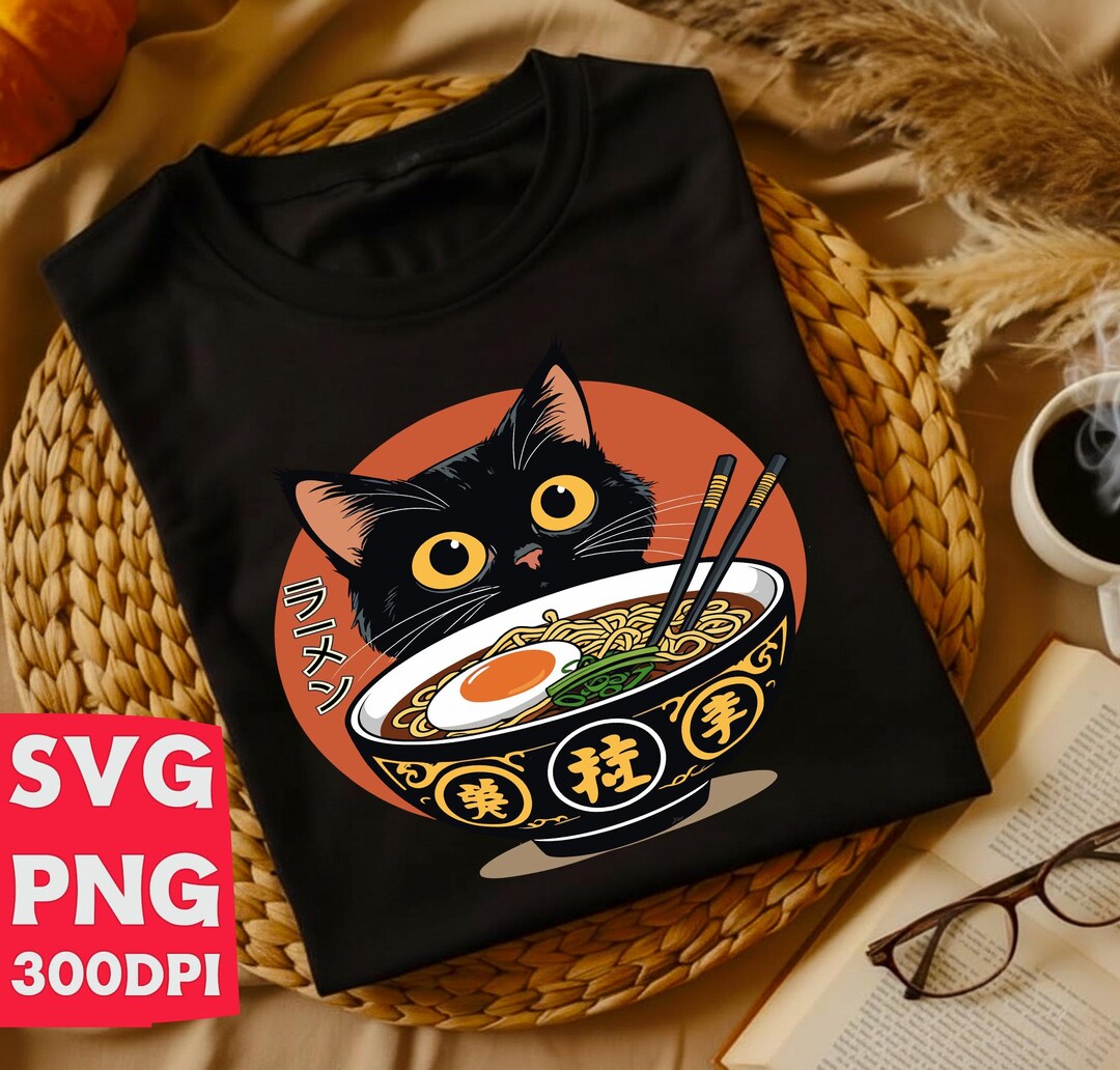 Cute Kawaii Cat Ramen SVG | Japanese Noodle Cat PNG | Funny Foodie Gift ...