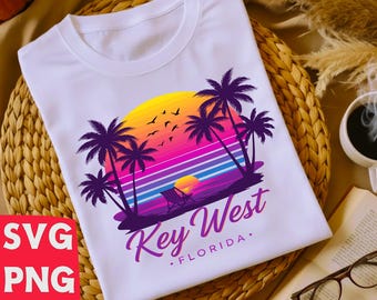 Key West Florida SVG | Retro Beach Sunset PNG | Tropical Vacation Shirt | Cricut Cut File | Palm Tree Decal | Summer Souvenir