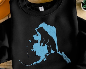 Alaska State Map Png | Standing Bear Silhouette Sublimation | Distressed Ice Blue Travel Souvenir | Wildlife Nature Shirt | Wilderness Art