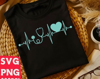 Nurse Heartbeat SVG | Stethoscope EKG Png | Medical Gift for Nurse | Doctor Appreciation Cricut File | Nurse Life