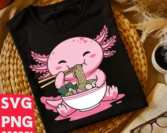 Ajolote kawaii comiendo ramen Svg / Lindo gourmet Png / Camiseta de fideos japoneses / Archivo Cricut / Regalo para amantes del anime