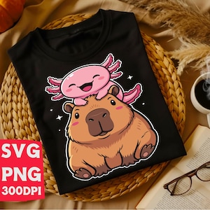 Capybara and Axolotl Svg | Kawaii Png for Shirt | Funny Animal Best Friends | Cricut File