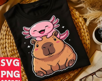 Capybara and Axolotl Svg | Kawaii Png for Shirt | Funny Animal Best Friends | Cricut File