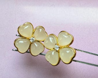 Natural pinkish jade earrings, S925 gold plated setting