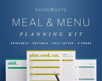 Meal Menu Planning Kit, Meal Planner Sheet, Daily Meal Planner, Weekly Meal Plan, Monthly Meal Planner, Healthy Meal Planner, Grocery List