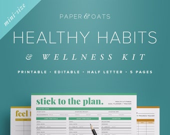 Mini Health Planner, Fitness Planner, Daily Habits Planner, Fitness Journal, Daily Food Journal, Diet Tracker Journal, Workout Planner PDF