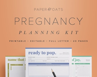 May include: A printable pregnancy planning kit with the title "Ready to Pop." and "Of Joy." The kit includes pages for birth plan preferences, baby gear research, labour, and delivery.