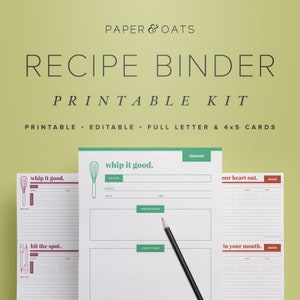 Printable Recipe Binder Kit: Colorful DIY Recipe Cards (PDF Download) image 1