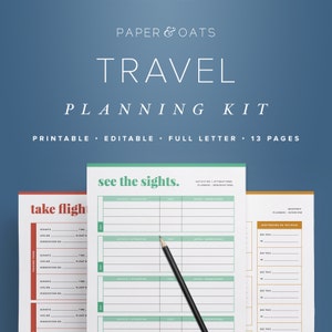Travel Planning Kit Vacation Planner, Travel Planner Printable, Travel Itinerary, Vacation Packing, Trip Organizer, Packing List PDF image 1