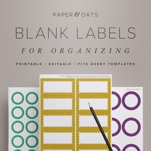 Printable Blank Labels for Organizing, Editable Kitchen Pantry Labels, Printable Labels, Kitchen Labels, Pantry Organization, Pantry Sign