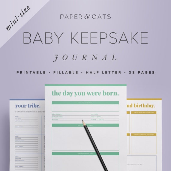 Mini Baby Memory Book, Keepsake Journal, Milestones, New Parent Diary (PDF)