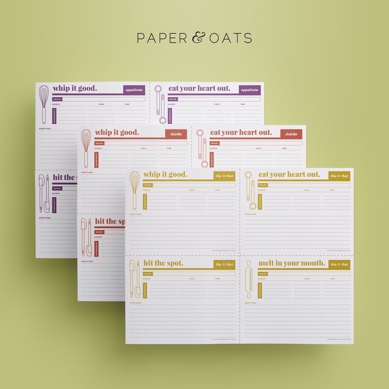 Recipe Binder Kit Printable Recipe Box Cards Recipe Etsy