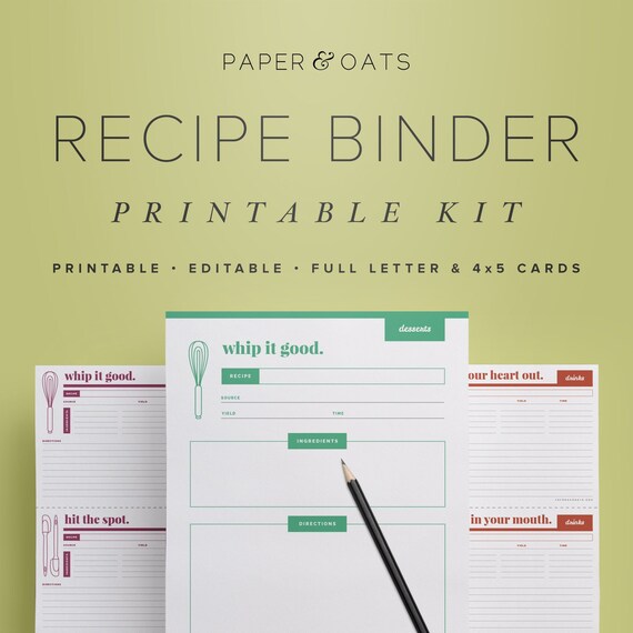 Printable Recipe Binder Kit: Colorful DIY Recipe Cards (PDF Download)