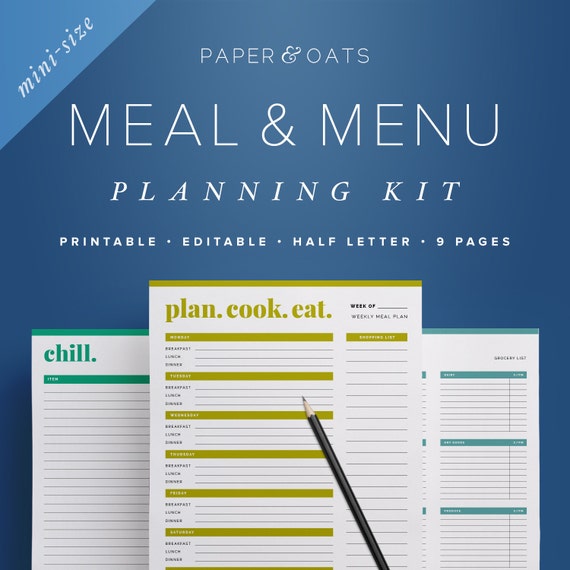 mini meal planner sheets menu planning daily meal planner etsy