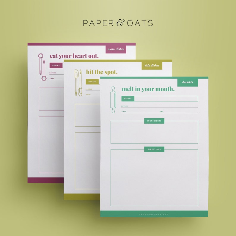 Recipe Binder Kit Printable Recipe Box Cards Recipe Etsy