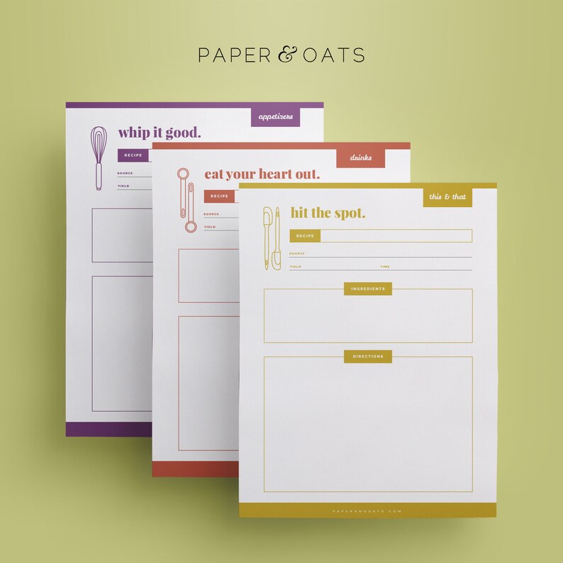 Printable Recipe Binder Kit: Colorful DIY Recipe Cards (PDF Download) image 3