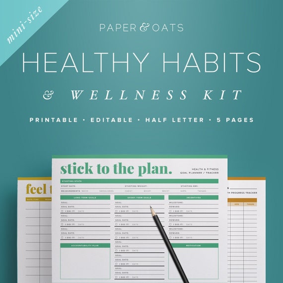 Mini Health Planner, Fitness Planner, Daily Habits Planner, Fitness Journal, Daily Food Journal, Diet Tracker Journal, Workout Planner PDF