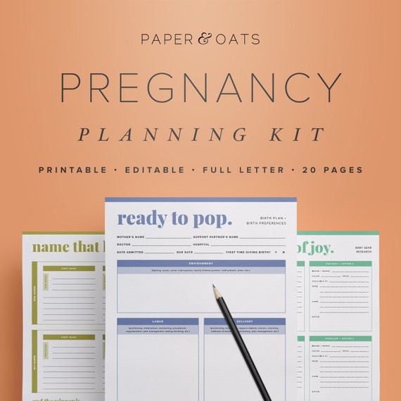 Pregnancy Planner Kit: Editable PDF, New Mom Gift