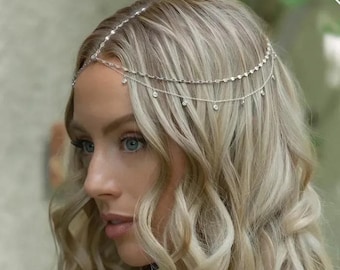 Cadena de cristal estilo bohemio para la cabeza / Joyería nupcial para la frente / Accesorios para el cabello de boda para mujeres
