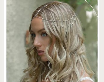 Cadena para la cabeza de cristal estilo boho / Joyería nupcial para la frente / Accesorios para el cabello de boda para mujer