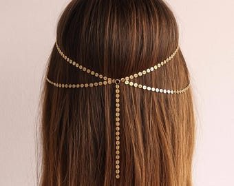 Meerlaagse hangende ketting | Haarsieraden voor bohofestivals | Gouden bruidszendspoel voor dames