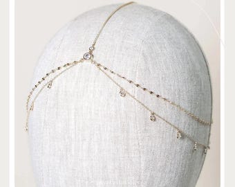 Cadena de cristal estilo bohemio para la cabeza / Joyería nupcial para la frente / Accesorios para el cabello de boda para mujeres