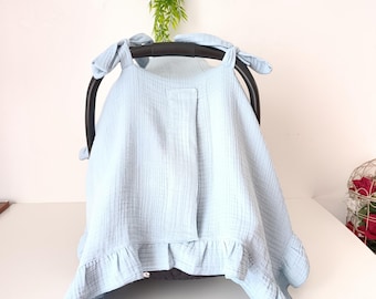 Blau Musselin Autositzbezug, 100% Baumwolle Baby Abdeckung, Atmungsaktiver Säugling Schatten