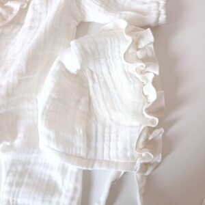 Dusty Rose Ruffle Muslin Baby Girl Set – Newborn Romper, Bonnet, Mittens, Booties image 9