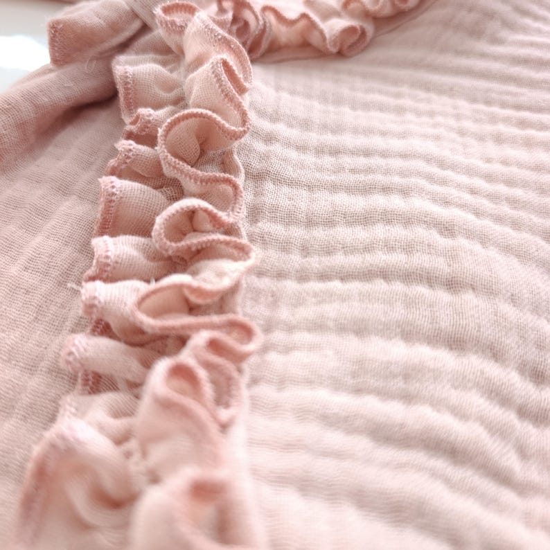 Dusty Rose Ruffle Muslin Baby Girl Set – Newborn Romper, Bonnet, Mittens, Booties image 4