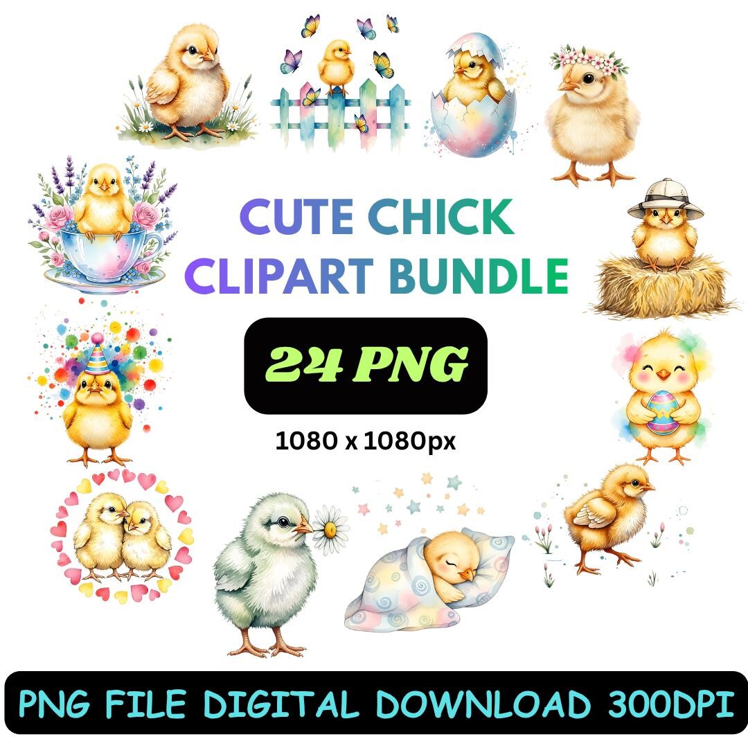 Cute Chick Clipart Bundle 24 PNG | Baby Chicken Pngs for Easter ...